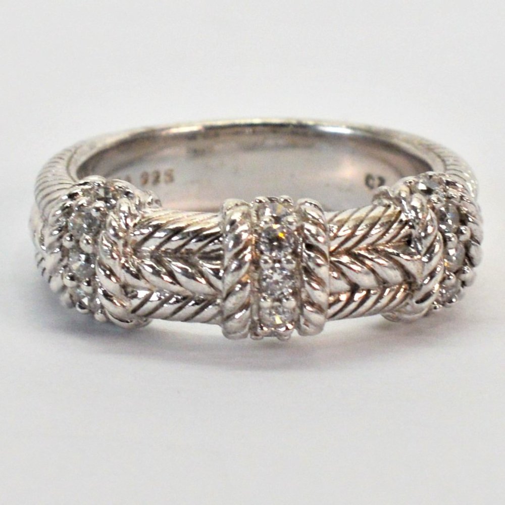 Judith Ripka Sterling Silver CZ Triple Station Ring Size 9
